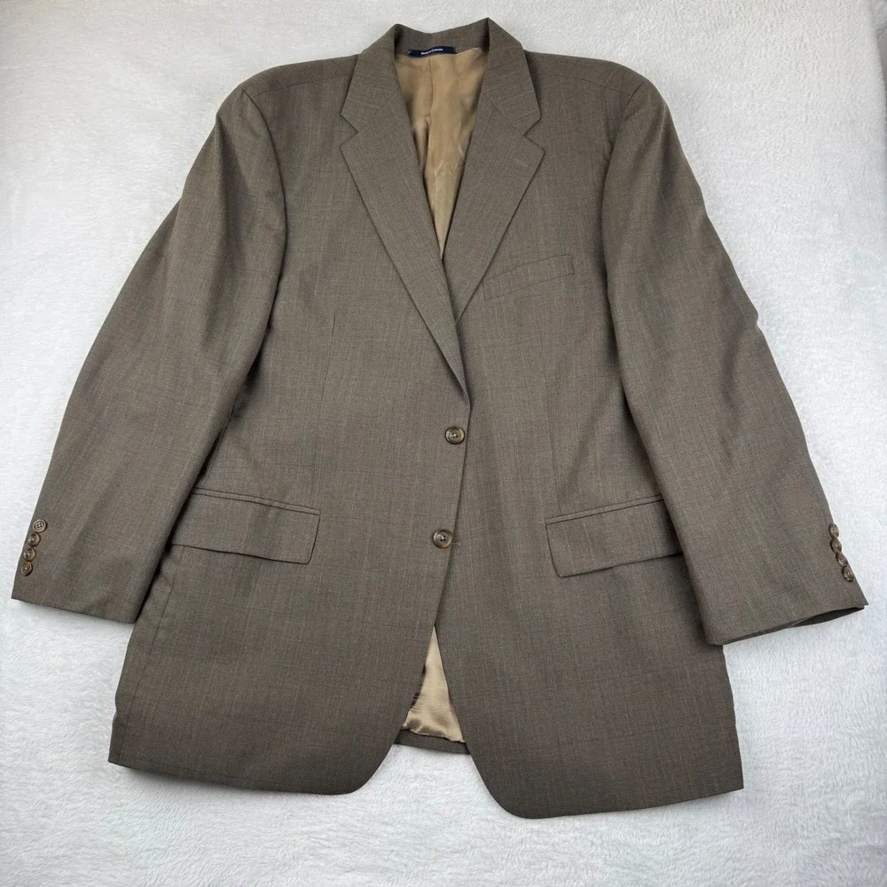 Chaps Ralph Lauren Blazer Mens 48 Brown Blue Windowpane Plaid Wool Sport Coat